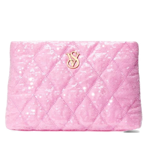 Victoria's Secret Handbags - NWT Victoria’s Secret Pink Color Sequin Makeup/Cosmetics Top Zip Travel Bag